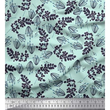 Soimoi Green Poly Georgette Fabric Artistic Leaves Print Fabric by the Yard 52 Inch Wide