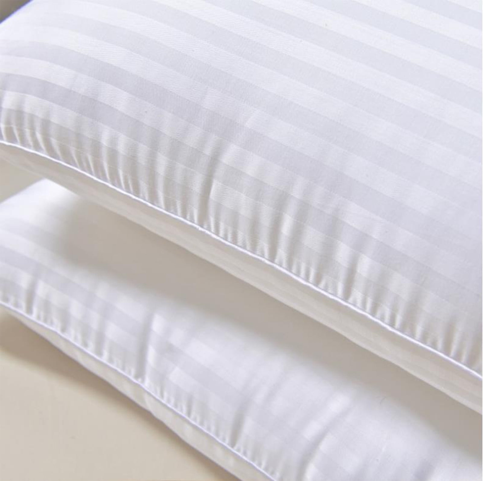 Hotel Style Pillow, Kadlawus Hotel White Cotton Pillow, Soft and Comfortable Feather Fiber Fill, Supportive for Neck and Head, Easy to Clean and Maintain, Elegant Striped Design, 74x48cm Size