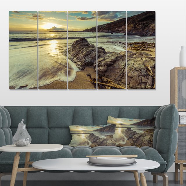 Sunset at Beach Vintage Style - Modern Seascape Canvas Artwork