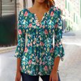 thumbnail image 2 of CEHVOM Femmes Mode Imprimé Décontracté Col en V Manches 3/4 T-Shirt Blouse Hauts Liquidation, 2 of 5
