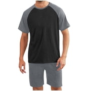 Mens Pajamas Set Mens Short Shorts Mens Pajama Set Sleepwear Dry Short Sleeve Shirts Shorts Soft Comfy Sleep Sets (Short Sleeve Round Collar Shirt/Shirt Set) Men'S Pajama Sets Collar Shirts for Men