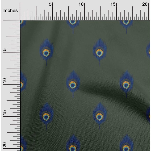 oneOone Silk Tabby Fabric Peacock Feather Ikat Decor Fabric Printed BTY 42 Inch Wide