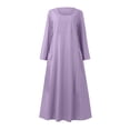 thumbnail image 5 of Meichang Robes d'Été pour Femmes Grande Taille en Coton et Lin Robes Maxi à Manches Longues Col Rond Robes Unies Évasées Amples Robes de Plage avec Poches Violet G, 5 of 5