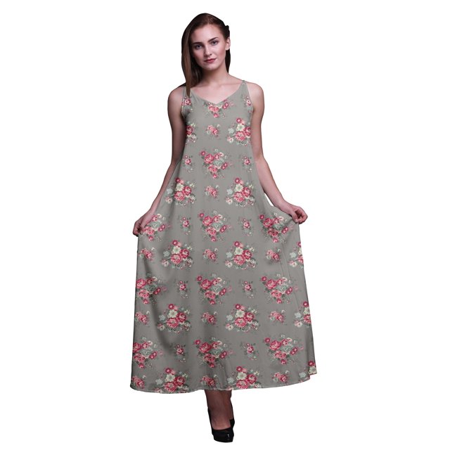Bimba Robe Longue Maxi de Soirée pour Femmes en Rayonne à Imprimé Floral, Dos Nu, à Bretelles Spaghetti - Grande