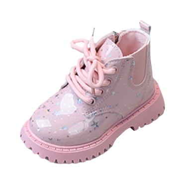 Gubotare Bottes Petite Fille Filles Garçons Bottines Scintillantes Fermeture Éclair Latérale Chaussures de Combat à Lacets (Tout-Petit/petit Enfant/grand Enfant) Taille 11.5 (Rose, Petits Enfants 11.5)