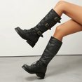 thumbnail image 3 of Mepaouo Women's Knee High Combat Boots Lace up Wide Calf Buckle Riding Boot Chunky Low Heel Booties, 3 of 8