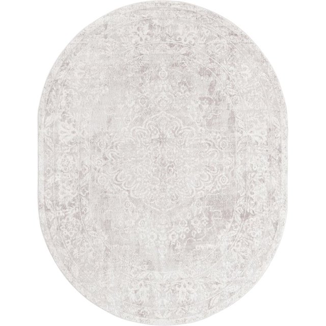 Unique Loom Tapis de Conception Complexe Oxford Médaillon 8' x 10' Ovale Gris/ivoire