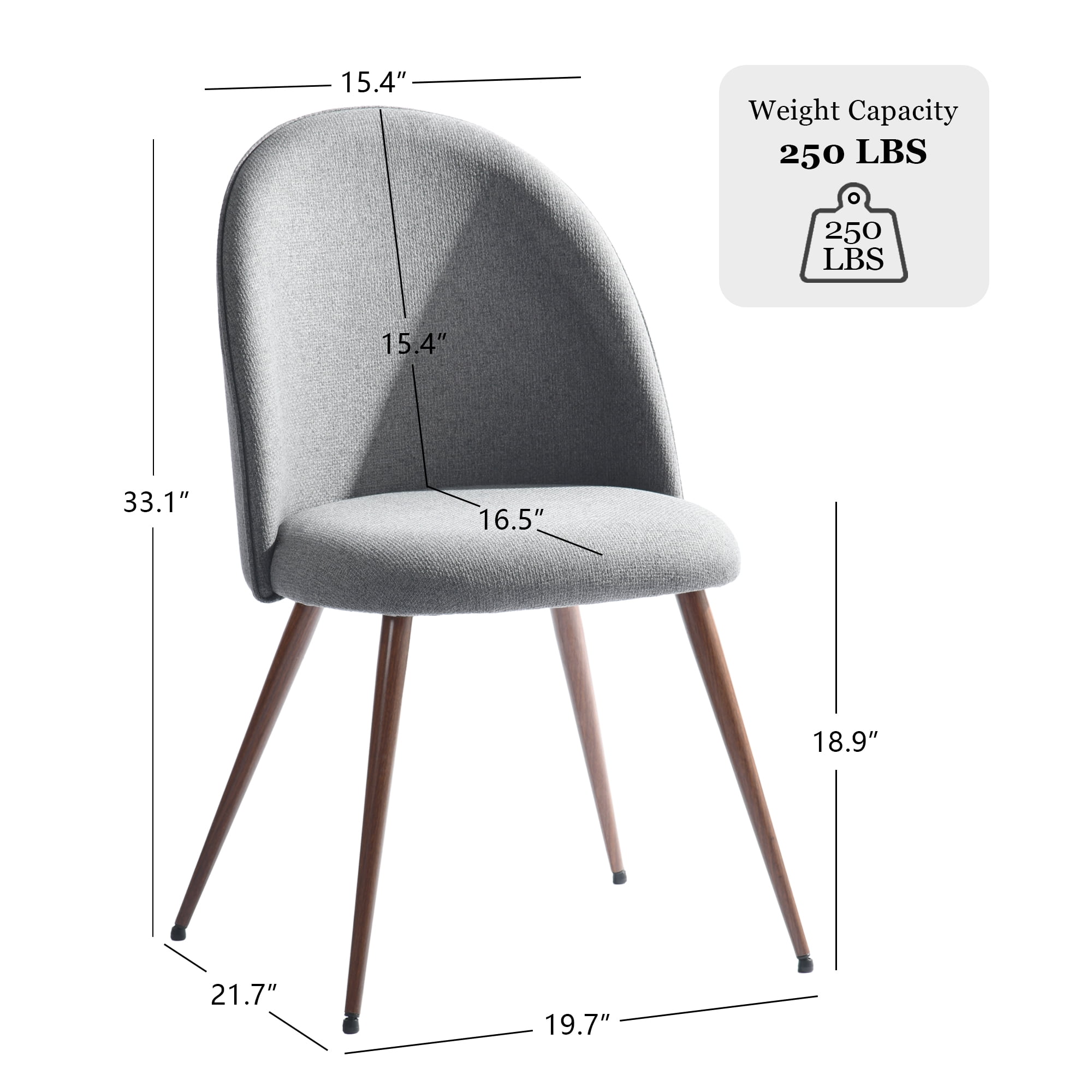 Homy Casa 2 Piece Fabric Dining Chairs with Thick Cushion and Adjustable Feet for Kitchen or Apartment