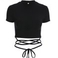 thumbnail image 2 of Haut Court à la Mode pour Femmes à Col en V, Manches Courtes, Blouse à Lien Croisé, 2 of 4