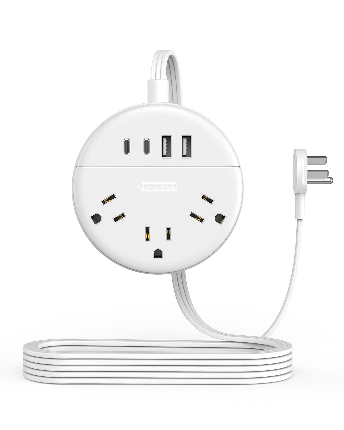 Flat Extension Cord 10 ft NTONPOWER Flat Plug Power Strip with 3 Outlets 4 USB Ports(2 USB C) Ultra Thin Extension Cord Under Carpet Mountable Outlet Extender Long Cord for Home Office Dorm Room