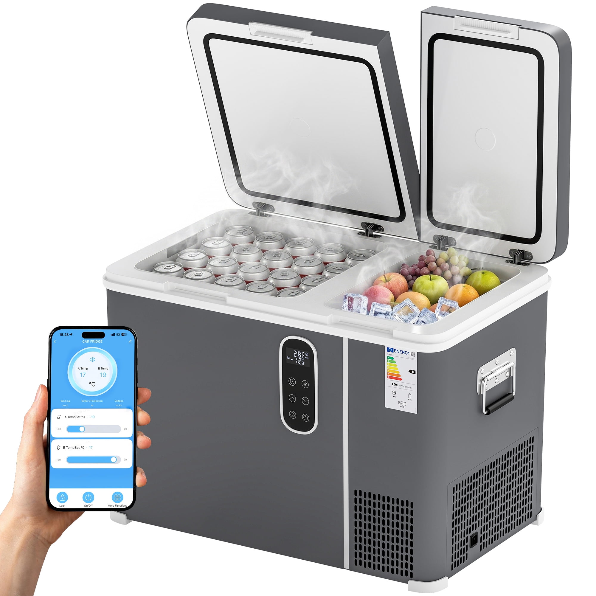 Outsunny 12 Volt Car Refrigerator, Dual Zone 48 QT Car Fridge with App