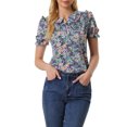 thumbnail image 1 of INSPIRE CHIC Blouse à Manches Courtes Smockée à Volants Col Peter Pan Floral pour Femmes TP Noir Violet, 1 of 6