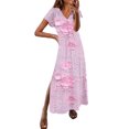 thumbnail image 1 of UPPADA Robe Maxi à Col en V pour Femme, Imprimé Floral, Robe d'Été Décontractée à Manches Courtes, Style Bohème, Robe de Plage avec Fente Latérale, Robe de Cocktail pour Fête, Robe d'Été pour Femme Rouge, TTTG, 1 of 3