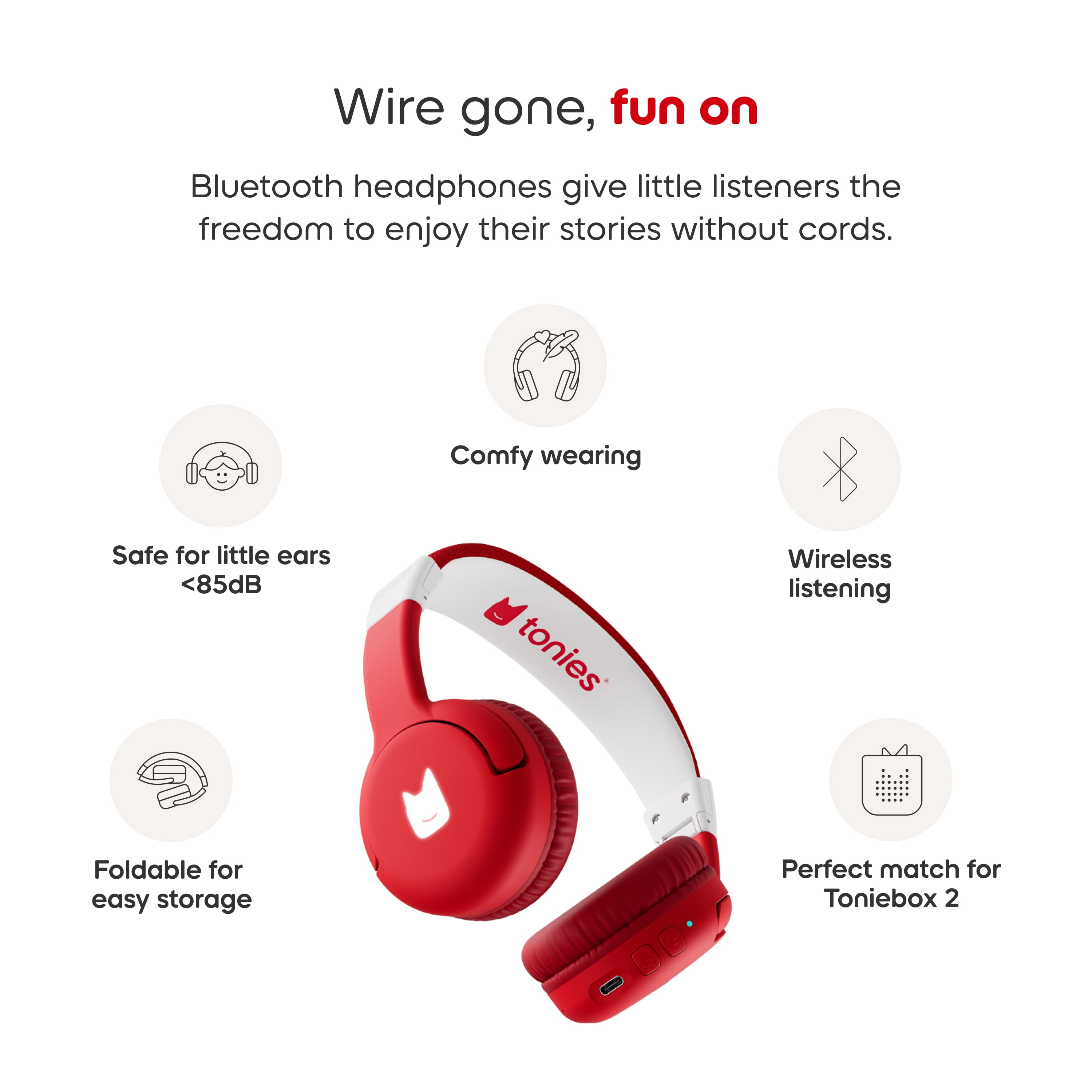 tonies Bluetooth Headphones: Sunset Red