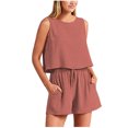 thumbnail image 1 of Timegard 2 Piece Lounge Sets for Women Crewneck Tank Tops High Waisted Wide Leg Shorts Loose Outfits, 1 of 6
