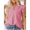 thumbnail image 4 of Penkiiy Womens Summer Tops Dressy Casual V Neck Ruffle Short Sleeve Solid Blouses Tops S Pink, 4 of 8