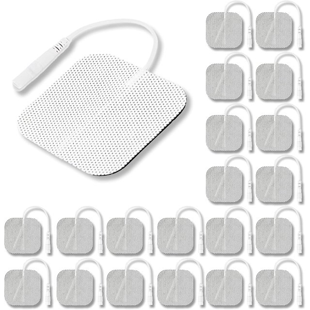 TENS Unit Pads 4X4cm 20 Pcs, Reusable Latex-Free Replacement Pads Electrode Pads with Upgraded Sticky Electrode Pads Gel and Non-Irritating Design for Muscle Stimulator Electrotherapy (2.0 caliber)