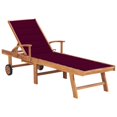 thumbnail image 1 of vidaXL Chaise Longue avec Coussin Rouge Vin en Bois de Teck Massif, 1 of 5