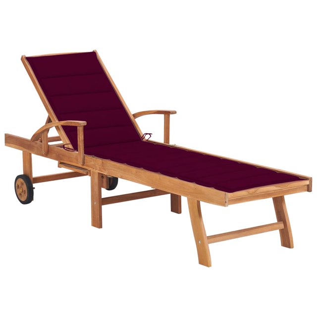 vidaXL Chaise Longue avec Coussin Rouge Vin en Bois de Teck Massif