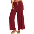 thumbnail image 1 of Timegard Wide Leg Pants pour Femmes Coton Lin Taille Haute à Boutons Froncé Été Décontracté Pantalon Ample, 1 of 6