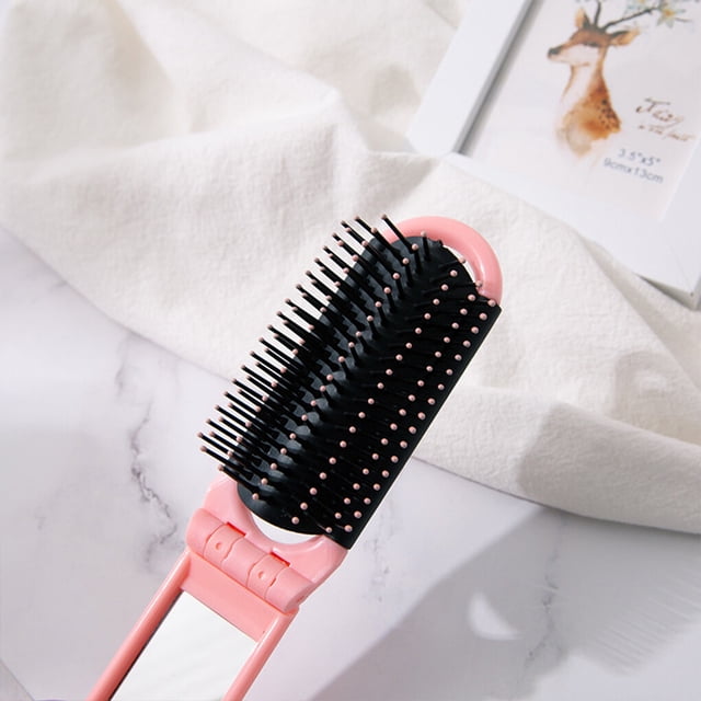 Travel Comb Mirror Folding Hair Bag Locker Brush Professional Dual-Use Compact Hairdressing Massage Mini Beauty Tools Car Green