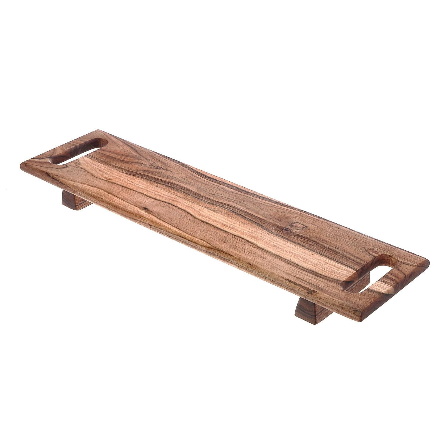 IH Casa Decor Acacia Wood Rect. Carte De Service Avec Double Poignée Sur Le Support