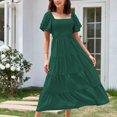 thumbnail image 5 of AherBiu Summer Beach Dress for Women Smocked Square Neck Short Sleeve Tiered Ruffle Flowy Boho Dresses, 5 of 5