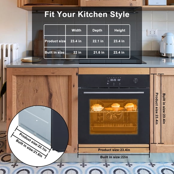 High-Performance 3000W 24" Electric Single Wall Oven - 2.5 Cu.ft Built-In Convection, 8 Functions, 108 Auto Recipes, detector Touch, Safety Lock, Black Stainless Steel, Color: Black