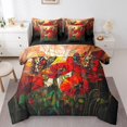 thumbnail image 1 of Ensemble de Literie Complet à Fleurs de Coquelicots 7 Pcs, Ensemble de Couette Botanique Rustique à Fleurs Rouges en Floraison avec Draps, Ensemble de Lit Style Vitrail Artistique Papillon de Jardin dans un Sac avec Housses d'Oreiller, 1 of 5
