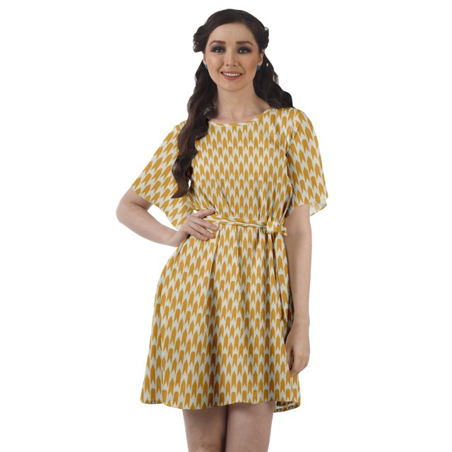 Moomaya Printed Moss Georgette Dresses Women A-Line Tunic With Drawstring Belt