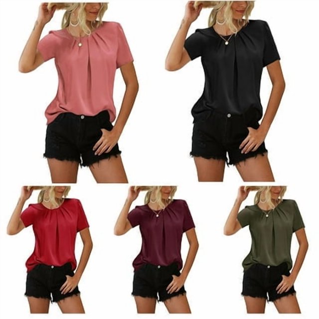 T-shirt Ample Plissé pour Femme Randonnée Style Décontracté Design Simple Hauts Mélange de Coton Vêtements d'Été Cadeaux d'Anniversaire pour Petite Amie Rouge Vin P