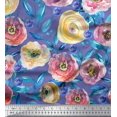 thumbnail image 1 of Soimoi Tissu Poly Georgette Violet Feuilles & Roses Imprimés Floraux au Mètre 52 Pouces de Large, 1 of 1