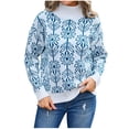 thumbnail image 1 of Rbaofujie Longues Longs Chandails pour Femmes Chandail Tricoté à Rayures Patchwork avec Manches Col Rond Hauts de Chandail Chandails Bleus pour Femmes Tendance, 1 of 9
