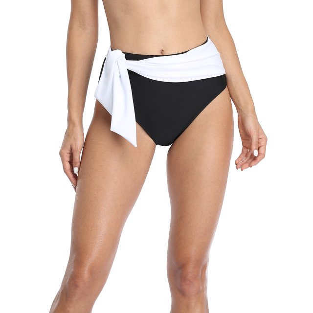 Women Swimming Shorts Color Block Belt High Waist Tankini Briefs