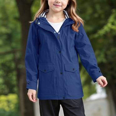 XIMIN Manteau de Pluie Uni pour Fille, Imperméable, Coupe-Vent, Style Preppy, à Capuche, Léger, Fermeture Éclair Intégrale, à Boutons, Imperméable, Manteau de Ski, Randonnée, Vêtement d'Extérieur pour la Pluie
