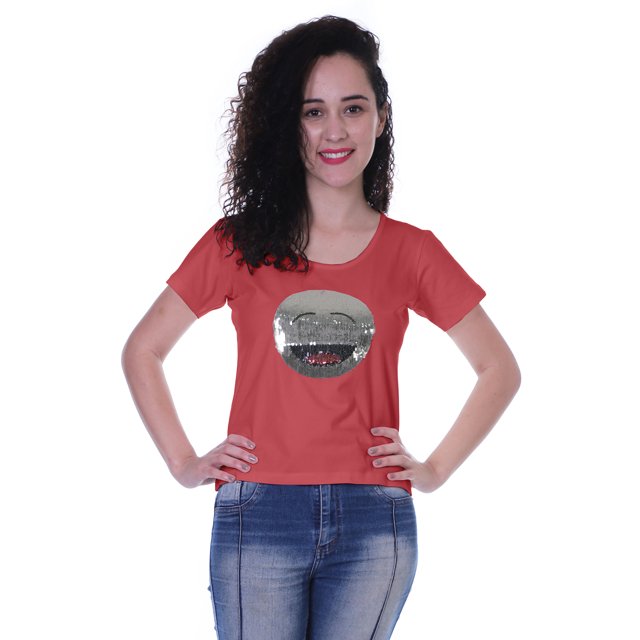 Moomaya T-shirt à Manches Courtes pour Femmes avec Col Rond, Patch à Paillettes, Coupe Décontractée - 24