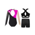 thumbnail image 2 of Zaldita Kids Girls Gymnastics Leotards Shiny Rhinestones Mesh Back Keyhole Unitards Jumpsuits with Crop Tops Shorts Hot Pink 10, 2 of 5