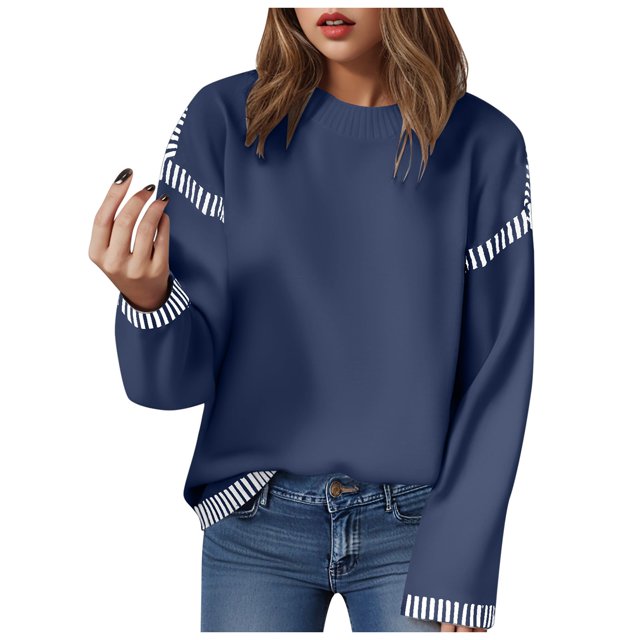 Kogui Chandails pour Femmes Automne Chandails pour Femmes Col Rond Chandail Torsadé Manches Longues Hauts d'Automne pour Femmes 2025 (Bleu,m)
