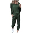 thumbnail image 2 of Simua Ensemble 2 Pcs pour Femmes Col Rond Manches Longues Pantalon Grand Taille Haute Élastique Pantalon Long Fluide avec Poche, 2 of 6