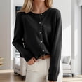 thumbnail image 2 of WomenCardigan Sweater Classic Sweatshirt Women Crew Neck Button Collar Short Sleeve Cardigan Knit Front Open, 2 of 4