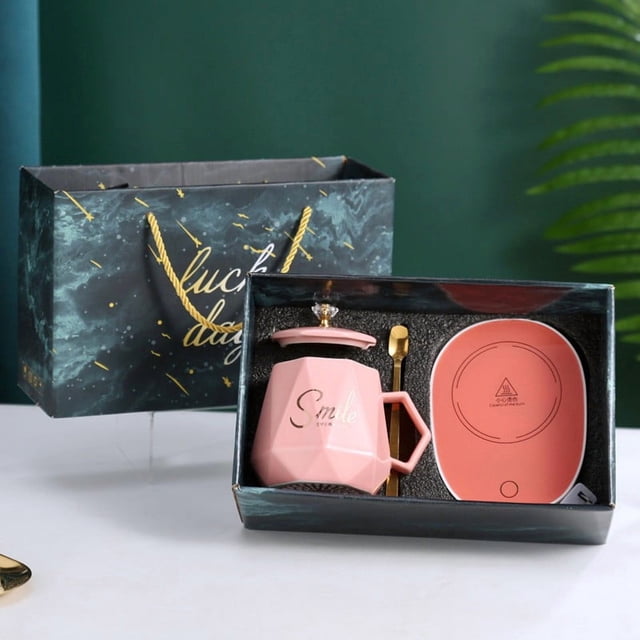 Heated Ceramic Mug with Thermostatic Temperature Control, 55°C Constant Warm Cup, Includes Spoon, Gift Box Set, for Coffee or Tea, 1 Cup