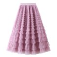 thumbnail image 1 of Birdeem Womens Solid Color Ruffled Mesh Skirt High Waist Prom Poached Skirt Half-Length Skirt, 1 of 7
