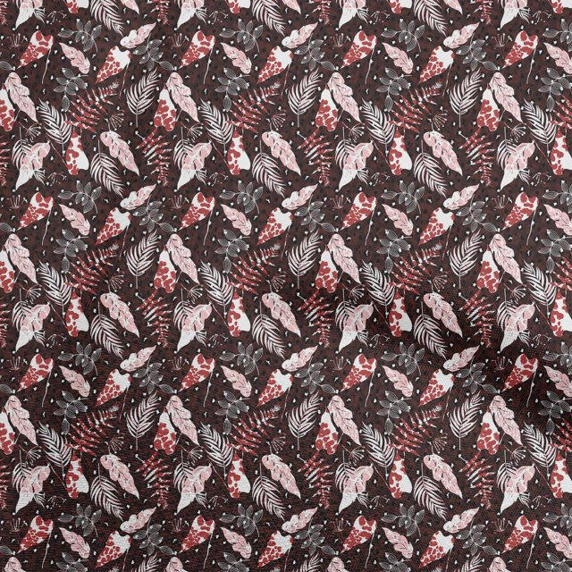 oneOone Polyester Spandex Brown Fabric Tropical Leaf Sewing Craft Projects Fabric Prints By Yard 56 Inch Wide
