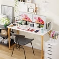 thumbnail image 2 of Computer desk 47'' Simple Desk with Adjustable Feet, Large Office Desk with Metal Legs, Modern Steel Frame Wood Study Desk for Home Office, Gold, 2 of 6