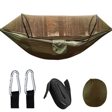 MAYUJIAA Camping Hammock with Net 210T Nylon Taffeta Automatic Quick Opening Hammock Tent for Outdoor 260x140cm/102x55in OD Green HW313-15584