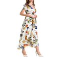 thumbnail image 3 of EIMELI Flower Print V-Neck Short/ Half Sleeve Bohemian Dress One-Piece, 3 of 5