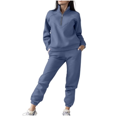 Women's Casual Tracksuit Set, Long Sleeve Zippered Top with Elastic Waist Joggers, Loungewear Outfit
