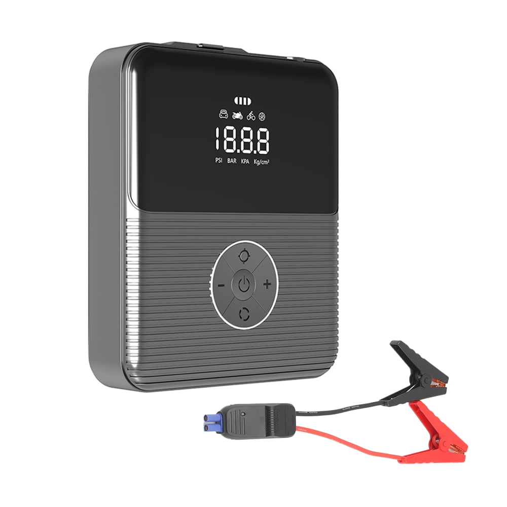 12V 800A Peak 12000mAh Car Jump Starter with Air Compressor, 6.0L Gas/3.0L Diesel Engine Compatible, Portable Tire Inflator, LED Flashlight, Power Bank, Intelligent Clamps, Multiple Protections -