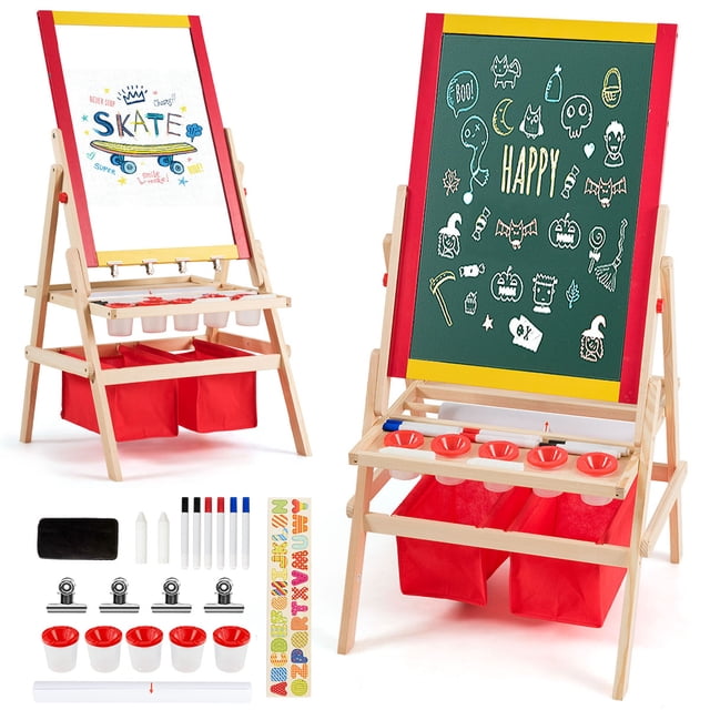 Costway Bacs de Rangement pour Rouleaux de Papier à Chevalet Artistique pour Enfants à Rabat Double Face