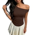 thumbnail image 3 of StSilkitty Womens One Shoulder Shirts Summer Solid Color Sleeveless Blouses Lightweight Soft Comfy Tops, 3 of 6
